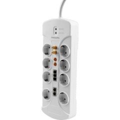 PRİZ 8'Lİ 2 METRE  4200 JOULE RJ-45-RJ11 ANTEN GİRİŞLİ AKIM/ÇOCUK KORUMALI PRİZ PHILIPS SPS1063A/51