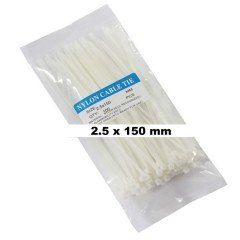 Cırt Kelepçe Bağı 100'lük Paket Beyaz Plastik  2.5 x 150 mm