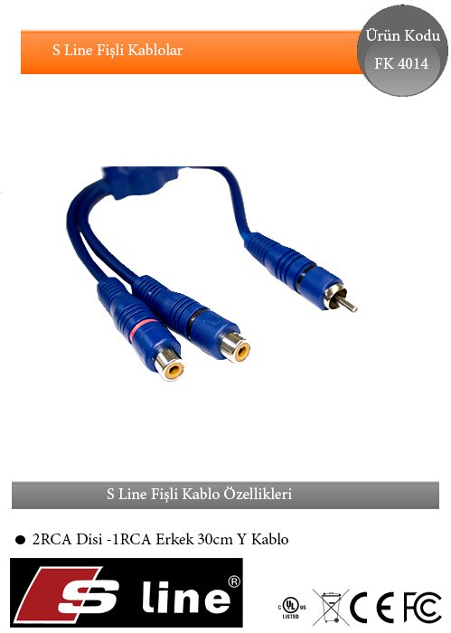 S-LİNE FK4014 Y ANFİ  KABLO  2 RCA DİŞİ - 1 RCA ERKEK 30CM