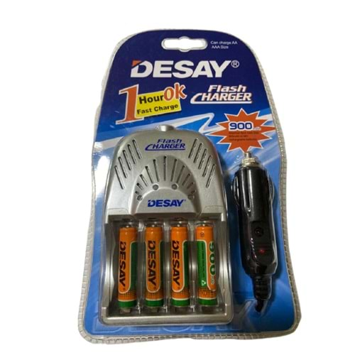 FİLONLİNE DESAY PİL ŞARJ CİHAZI 4'LÜ 900 MAH AAA PİL+ ARAÇ ŞARJ CİHAZI Nİ-MH HIZLI ŞARJ ALETİ