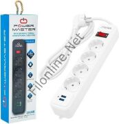 POWERMASTER 2 X USB 4'LÜ 2 METRE 2500W DİJİTAL AKIM KORUMALI PRİZ