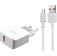 Hytech HY-XE35 Telefon Hızlı Şarj Adaptörü Quick Charge QC3.0 2.4A Type-C Kablolu Beyaz/Gri