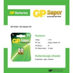 KALEM PİL 2'Lİ  1.5V ALKALİN KISA-YARIM TEK KULLANIMLIK KALEM PİL GP GP910A LR1