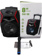TAŞINABİLİR TOPLANTI ANFİSİ 8'' ŞARJLI USB/TF/AUX TEKERLEKLİ KABLOSUZ MİKROFONLU SPEAKER ANFİ DM-08
