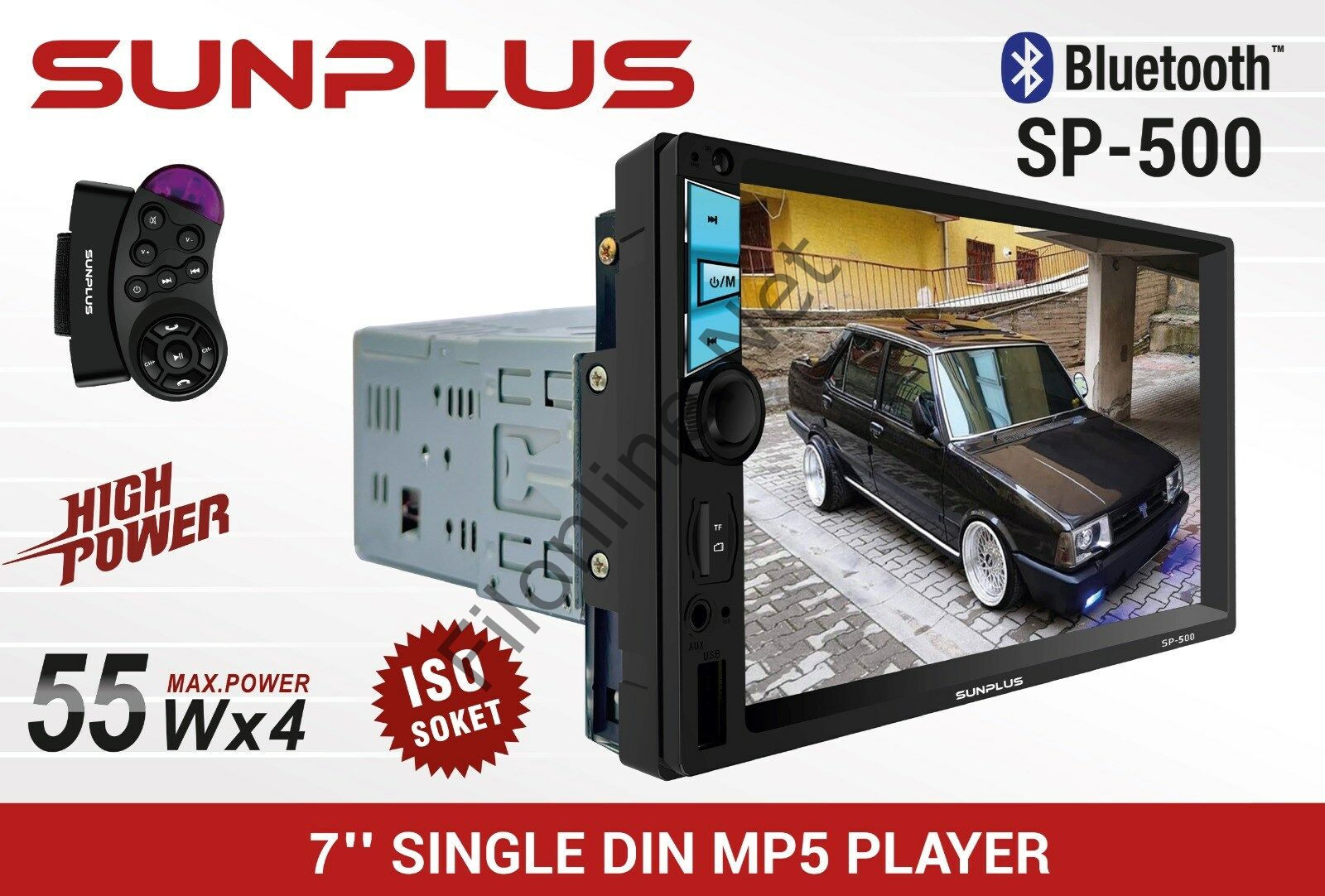 SUNNPLUS SP-500 7'' MP5 ÇALAR 55W X 4 BLUETOOTH DOKUNMATİK EKRAN OTO TEYP