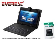 TABLET PC KILIFI 10'' UNIVERSAL  MİNİ USB TÜRKÇE Q KLAVYE + TABLET PC KILIFI SİYAH  EVEREST KB-TAB10